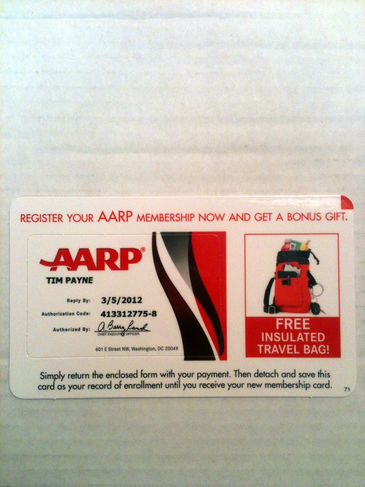 AARP membership card offer