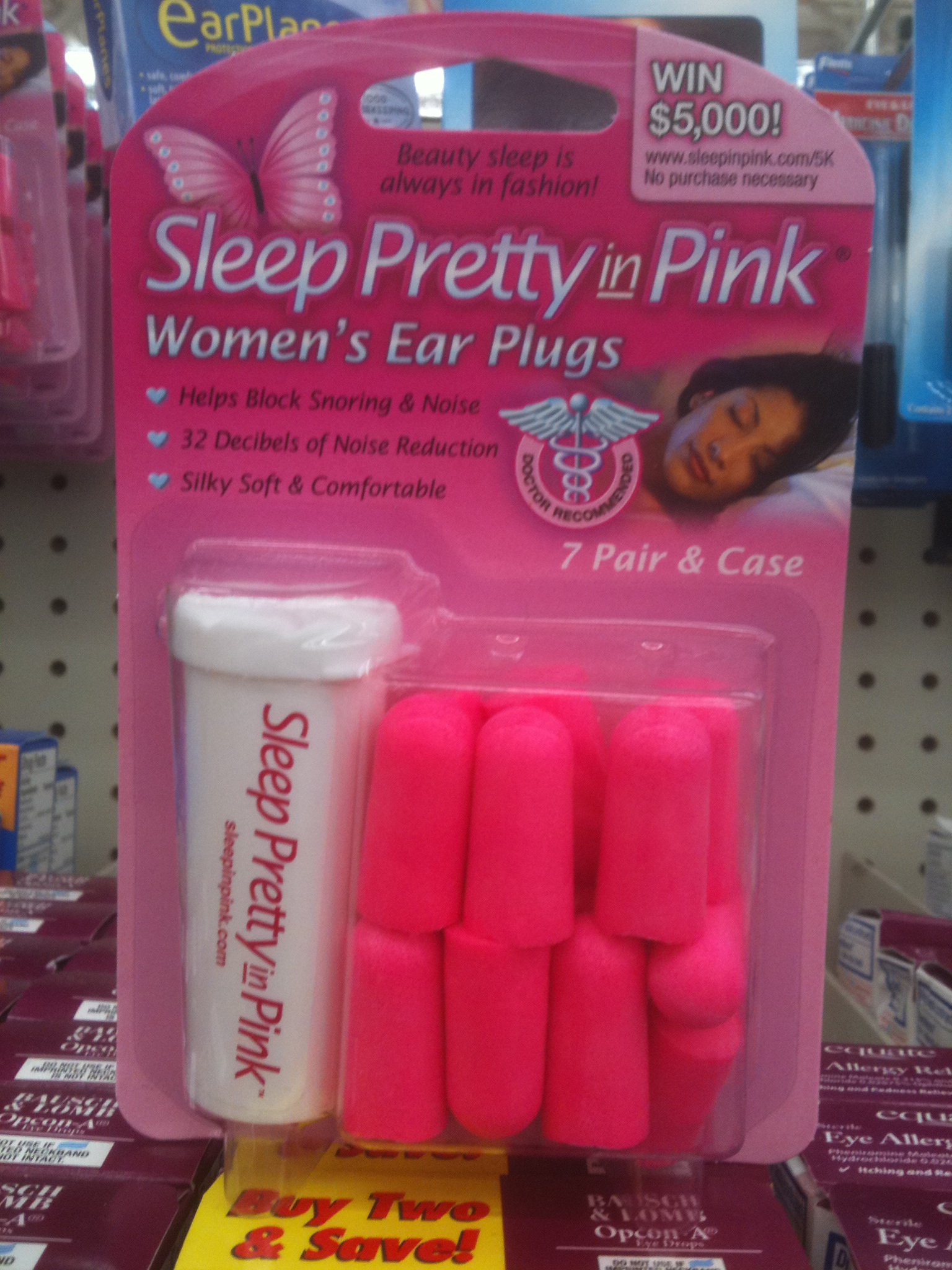Photo of a package of pink ear plugs
